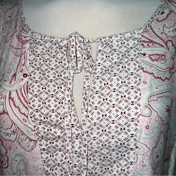 Rose & Thyme Pink Paisley Boho Peasant Blouse Women’s Large Tassel Tie Rayon Top - Picture 3 of 12